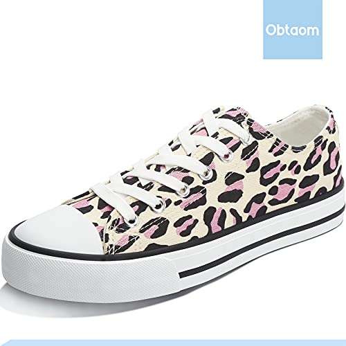 Obtaom Women’s Canvas Shoes Low Top Fashion Sneakers Slip On Walking Shoe（Pink Leopard Us5） #TOP2