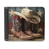XZDXZD Star Western Boots Slim Bifold Wallet for Men Women, Fashion PU Leather Credit Card Holder with Double-Sided Pattern, Portable Money Organizer Purse, 4.6