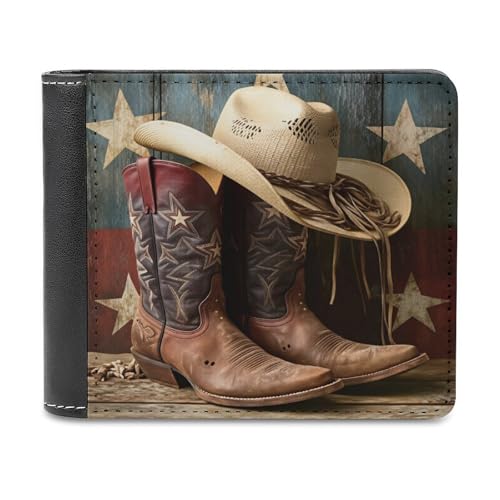 XZDXZD Star Western Boots Slim Bifold Wallet for Men Women, Fashion PU Leather Credit Card Holder with Double-Sided Pattern, Portable Money Organizer Purse, 4.6