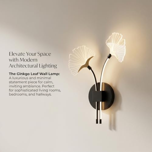 Image of Wall Light 3-Color CCT (Warm + Natural + Cold White) LED Ginkgo Leaf Design Metal Acrylic Wall Lamp for Bedroom Living Room Home Decor