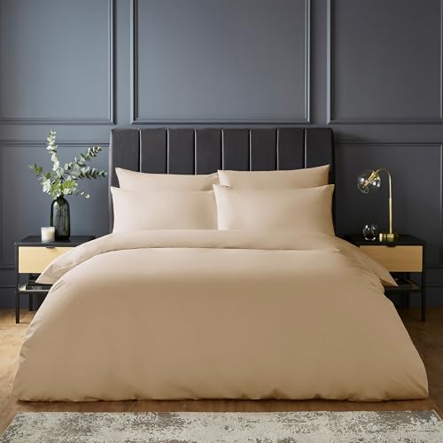 Silentnight Pure Cotton Duvet Set - Luxurious Cool Soft Touch 200 Thread Count - Button Fastening - Breathable 100% Cotton Quilt Cover + Pillowcase Bed Set - Machine Washable, Beige Natural, King