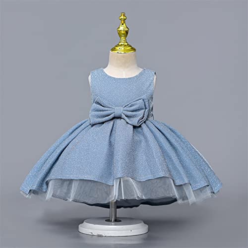 Zanjkr Vestido longo de festa para meninas, gola redonda, sem mangas, laço na frente e atrás, vestid
