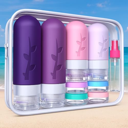 Image of TSA Approved Travel Containers for Toiletries - Leak Proof Silicone Bottles, Refillable Liquid Travel Essentials for Shampoo, Conditioner, Lotion