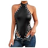 Sexy Lingerie for Women, Bondage Lingerie Leather Outfits Women Erotic Nude Dress One-Piece Side Tie Halter Neck Open Back Jumpsuit Set Clubwear Sleepwear Hot Lingerie Naughty (S, Black)