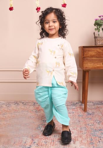 Image of POLKA TOTS Premium Cotton Dhoti Kurta Set for Kids Boys - Traditional Angrakha Style Ethnic Wear for Baby Boys | Breathable Soft Fabric Festive Outfit for Haldi, Weddings & Traditional Events