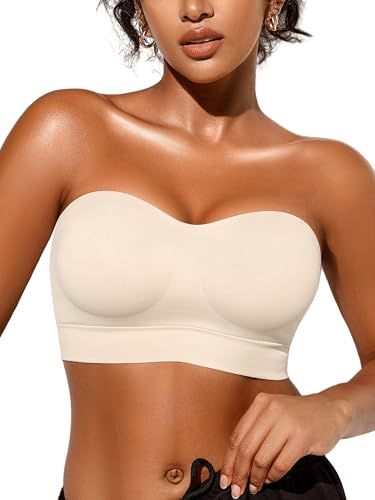 Image of Strapless Bras for Women, S-XL, Non-Slip Silicone Padded Bandeau Bra with Free Clear Strap, Wireless Tube Top Bralette