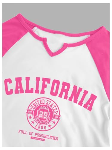 Image of SOLY HUX Girl's Long Sleeve T Shirts Cute Graphic Tees Casual Teen Tops Preppy Back to School Clothes Hot Pink and White 12Y