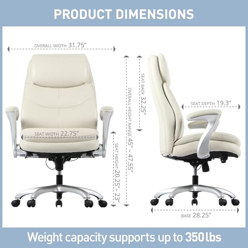 Realspace® Everton Ergonomic Vegan Leather High-Back Executive Chair with Flip-Up Armrests, Beige/Silver, BIFMA Compliant - Thumbnail 3