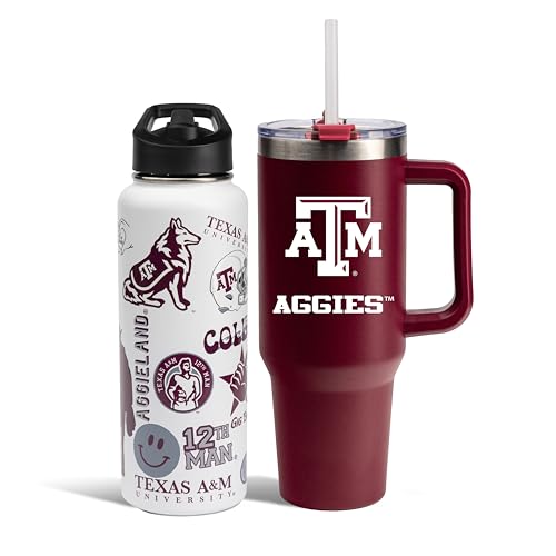 The Memory Company Officially Licensed NCAA - Texas A&M University 34oz Team Spirit Water Bottle and 40oz Game Day Tumbler with Straw Set