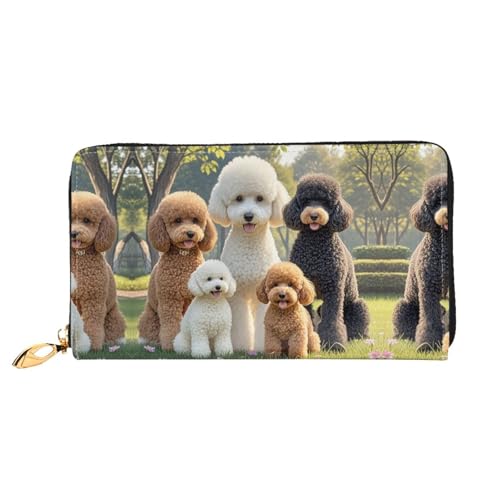 Porte-cartes de crédit cuir caniches femme | Grand portefeuille fin long