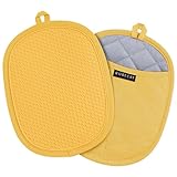 2-Pack Silicone Pot Holders for Kitchen Heat Resistant up to 500°F, Non-Slip Large Hot Pads with Pocket, Quilted Liner Trivets for Countertops Hot Pots and Pans (Yellow)