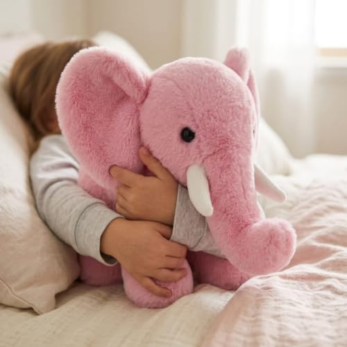 Image of Pink Elephant Plush Soft Toy 30 cm | Ultra Soft Stuffed Elephant Teddy for Kids, Girls, Boys & Adults | Cute Cuddly Animal Plush Toy for Birthday Gift, Baby Shower & Room Decor