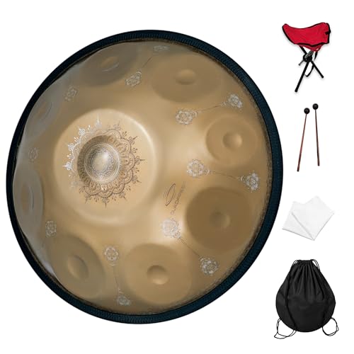 GLADFRESIT 440 Hz handpan drum 9 noten 55 cm "Court Blue performer" in D Kurd Minor met handpan stand, handpan case, duurzame mallets en stofvrije doek