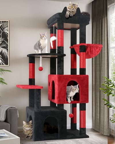 Image of Globlazer Gothic Cat Tower for Indoor Cats, Heavy Duty Goth Cat Trees for Large Cats Adult Big Cats Maine Coon Cat Tree with Scratching Post, Extra Large Top Perch, Cat Condos, F61, Blood-Goth, 61inch