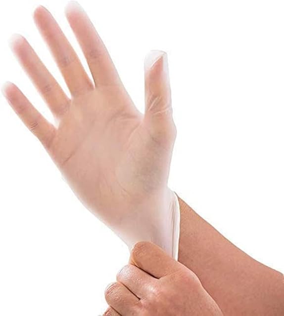 ACCURATE Vinyl clear Disposable Extra Strong Gloves Latex, Powder Free, Use For Food, Safety, Cleaning, etc Pk of 100 (MEDIUM)