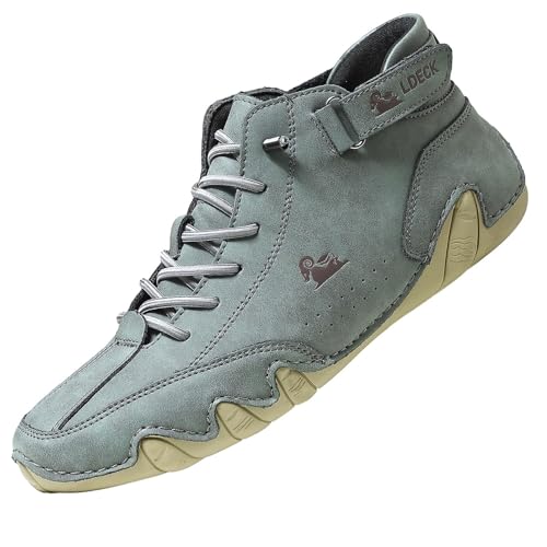 Women's Men's Casual Leather Boots Lightweight Slip-Resistant Breathable High Boots,Outdoor Suede Lace Up Adjustable Flat Shoes,Waterproof Driving Shoes Orthopedic Sneakers with Arch Support