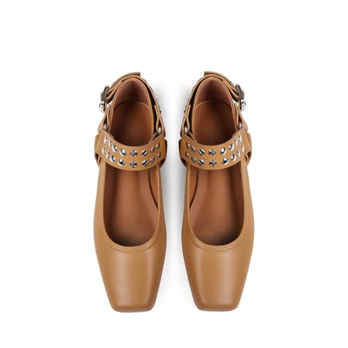 CAGLGLZ Mary Jane Flats for Women Square Toe Ballet Flats