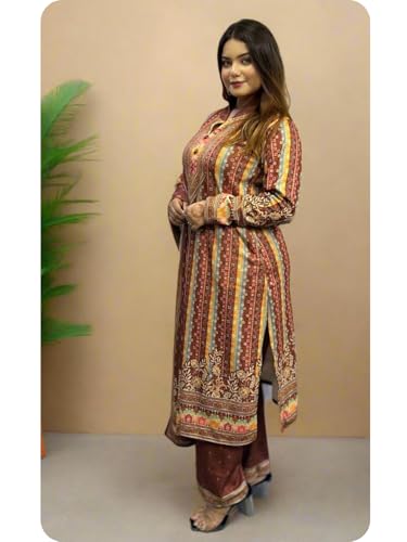 Image of Women Winter Kurta Set Woolen, Kurta with Plazzo & Dupatta 3Pcs Set, Winter Ethnic Wear Set