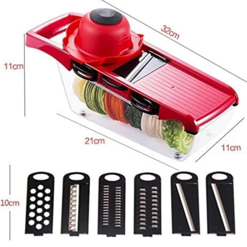 Mandoline Ralador Cortador de Legumes e Frutas, Manual, 6 Lâminas Diferentes, com Recipiente de 1 Li