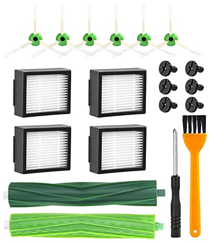 Pièces de Rechange pour Roomba i7 i7+ i3 i3+ i4 i4+ i6 i6+ j7 j7+ i8 i8+ E5 E6 Aspirateur, Kit Accessoires Remplacement de Brosse pour Roomba, 4 Filtre, 6 Brosses Latérales, 2 Brosses en Caoutchouc