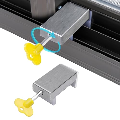 EQLEF Cerradura de Seguridad para Ventana Corredera, Cierre Ventana Corredera con Llave Ajustable Bloqueo Puerta Corredera Topes Ventanas Cierre Seguridad Ventanas para Seguridad Infantil (2PCS)