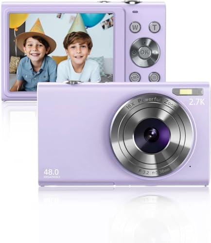 Cámara digital, cámara compacta de enfoque automático de 2.7 K, cámaras digitales de 48 MP, cámara portátil con pantalla de 2.8 pulgadas, zoom digital de 16X para niños, principiantes