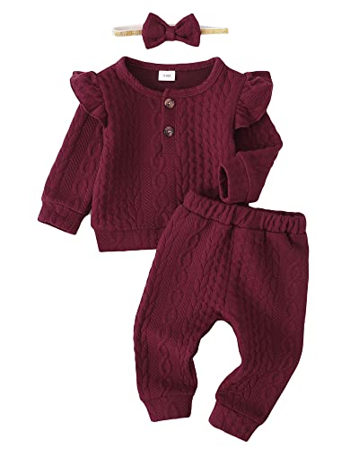 Image of Mioglrie Toddler Baby Girl Clothes Fall Winter Sweatsuit Newborn Sweatshirt Sweat Pant Sets Outfits Infant Girls Clothing