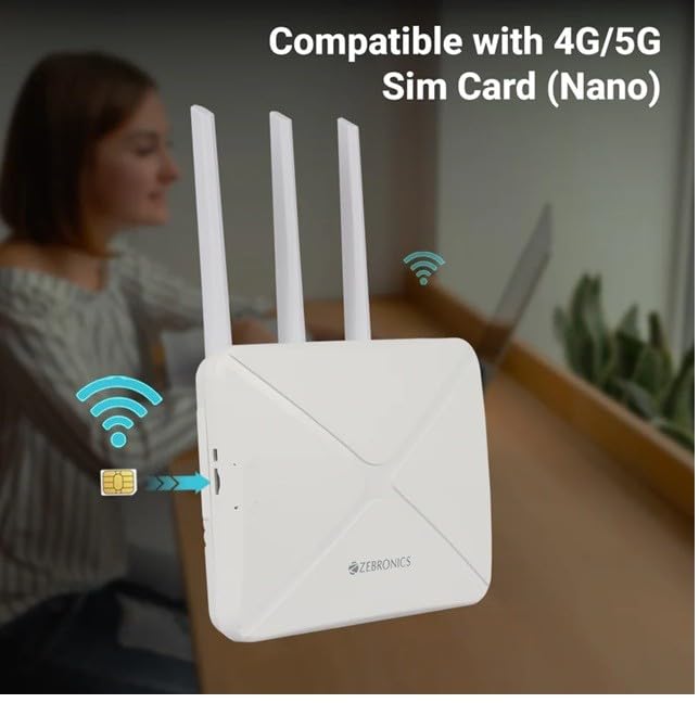 Image of Zebronics WR3004G Wi-Fi 6 Router with 4G /5G Sim Card Compatible, High-Speed Antenna, LAN /WAN Port Auto Switching, WPA2-PSK Security