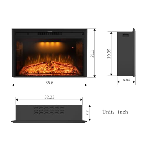 Benrocks 36'' Electric Fireplace Inserts, Recessed & Built in Wall Electric Fireplace Heater with Fire Crackling Sound, Adjustable Top Light & Flame Speed, Overheating Protection, 750/1500W Black