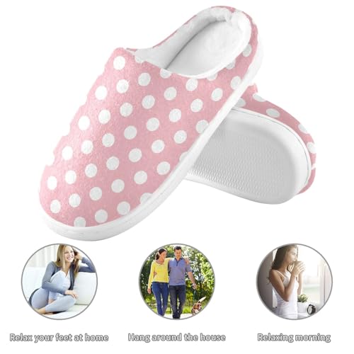 Polka Dot Pink White Slippers for Women Men, Geometric Womens House Memory Foam Slippers Indoor Slipper Socks House Shoes Bedroom Travel Shoe 5