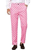 Lars Amadeus Pink Polka Dots Dress Pants for Men's Regular Fit Flat Front Formal Printed Trousers 28