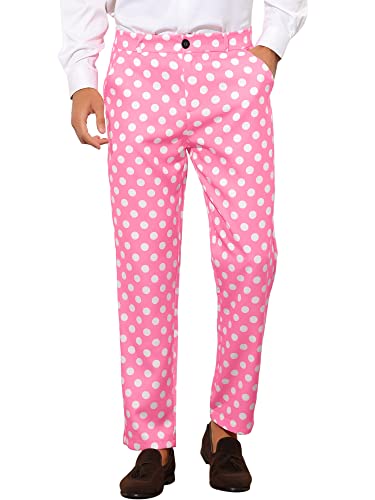 Lars Amadeus Polka Dots Dress Pants for Men's Regular Fit Flat Front Formal Printed Trousers