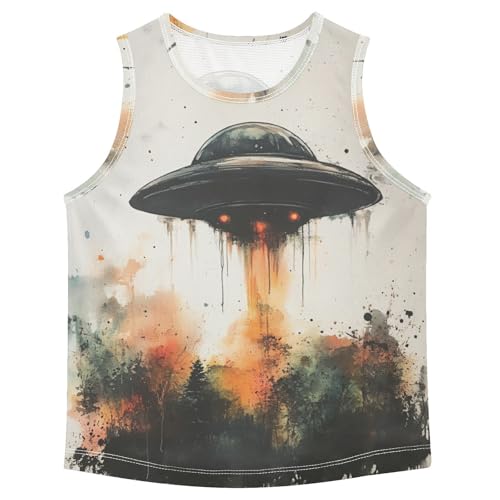 Boys Tank Top Shirts UFO Alien Watercolor Sleeveless T-Shirts Crew Neck for Kids Clothing Children