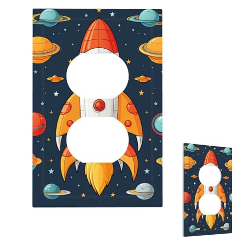 rocket clipart space ship Wall Plate Outlet Cover Toggle Switch Plate 1 Gang Decorative Light Switch Cover for Electrical 5 X 3 WallPlate Switch Plates Plug Cover for Farmhouse Bedroom