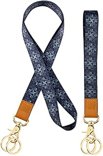2 Pieces Lanyard for Neck Wrist with Swivel Lobster Clasp and Genuine Leather, for ID Badge Holder, Keys, Camera, Mobile Phone(Navy)