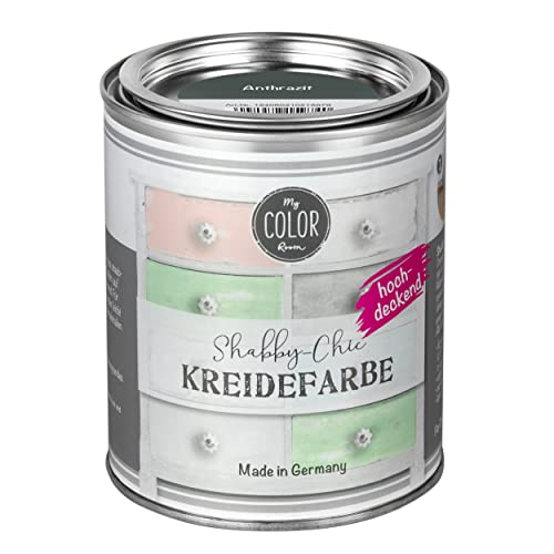 My COLOR Room Shabby Chic Kreidefarbe 750 ml - Anthrazit - Küchenmöbellack und Möbelfarbe ohne Schleifen. Wasserbasiertes Chalk Paint, für Holz & mehr mit hoher Deckkraft u. schnell trocknend