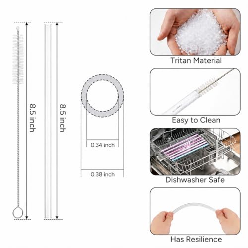 Image of Replacement Straws Compatible with 20 oz Stanley Quencher Tumbler, 8.5 Inch Reusable Straws, Drinking Cup Accessories, Clear-6 Pack