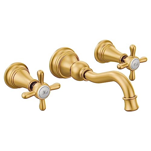 Moen Brushed Gold Weymouth 2-Handle Wall Mount High-Arc Bathroom Faucet (Valve Sold Separately), TS42112BG