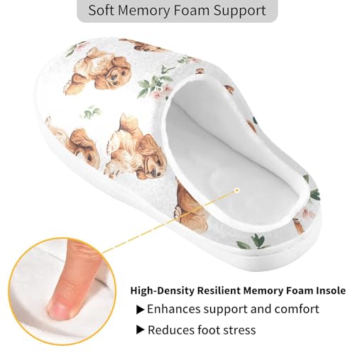 JUNZAN Cartoon Cute Cocker Spaniel Dogs White Womens Cotton House Slippers Soft Memory Foam Bedroom Slippers for Hospital Christmas Presents 6-72