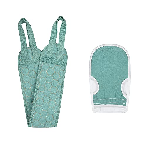 Sangle Lave-dos, Gant Exfoliant, 2 Pièces Exfoliante Gratte-dos, Brosse Dorsale en Fibres Végétales, Pores Nettoyants en Profondeur, Pour un Massage Exfoliant Complet du Corps, Bleu Cover