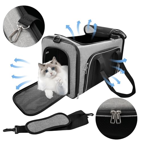 Katzen Transporttasche Faltbar für Katzen und Kleine Hunde bis 10kg – Robuste Katzentasche Transporttasche Groß mit Versteckbarem Dachfenster (Grau, 50x30x30cm) – Bild 4