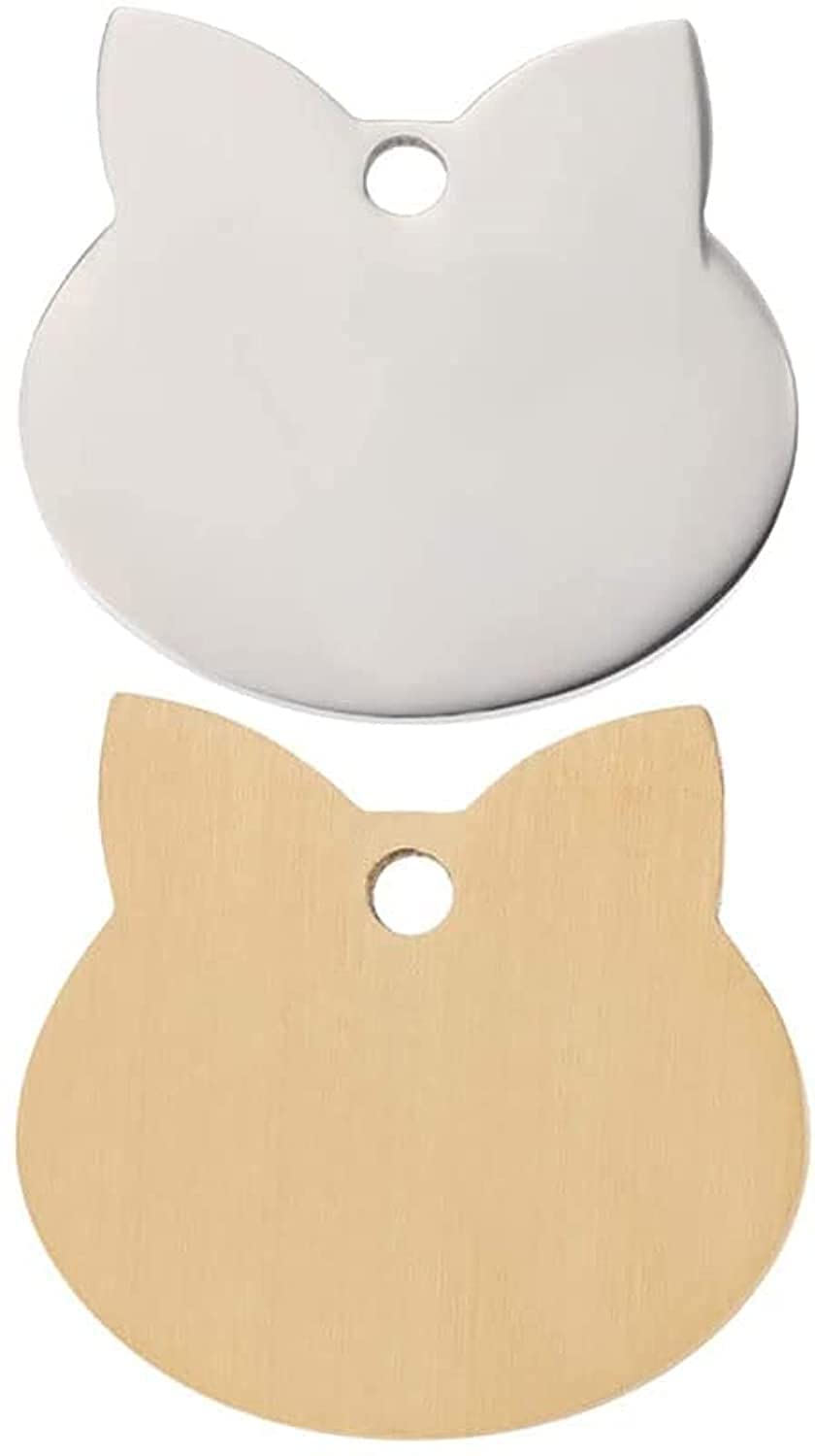 bpa2pcs Metal Cat Tags Stainless Steel Pet Tag with Cat Face Shape Pet Identity Tag Cat Collar Charms for Cat Dog Kitten Puppy (Silver Golden)