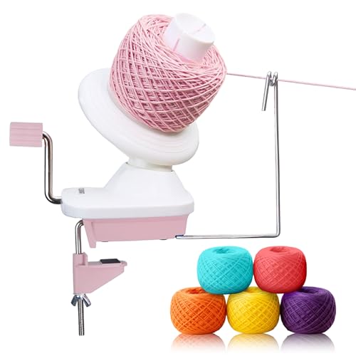 Image of Olikraft Manual Yarn Winder | Yarn Ball Winder, Roller, Baller Crochet Spinner for Crocheting | Clamp for 1 3 /4 inch Surfaces | Create Cakes up to 4oz (Coral Pink)