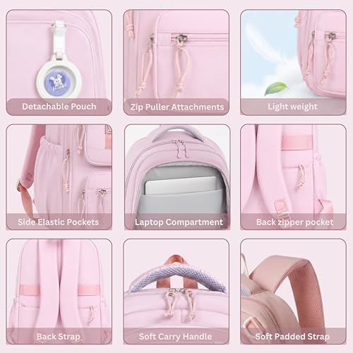 Image of Korean Style School & College Backpack with Detachable Pouch | 18 Inch Large capacity bag for Girls & Boys Age of 12-16 years | Best for School, Tution, Travel, Camping