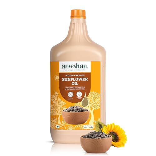 Image of Anveshan Wood Pressed Sunflower Oil 3Litre | HDPE Can | Kolhu /Chekku| Natural Antioxidants & Rich in Omega-6 | Hexane Free| Cholesterol Free