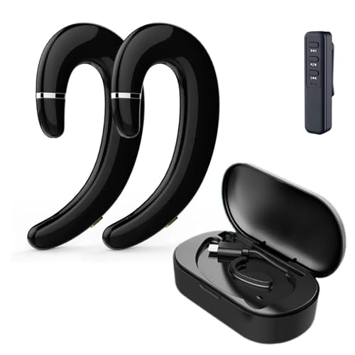 骨伝導 集音器イヤホン しゅうおんき ウェアラブルステレオ 骨伝導 集音器 開放型イヤホン 骨伝導5.2 片耳ヘッドホン 耳掛け型 ヘッドセット 片耳 外音取込み高齢機能(黒,Binaural)