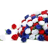 SITUMEIZI 100 Pcs Mini Patriotic Roses Head 4th of July Artificial Flowers Small Rose for Independence Day DIY Decor Blue White Red Silk Flowers for Memorial Day