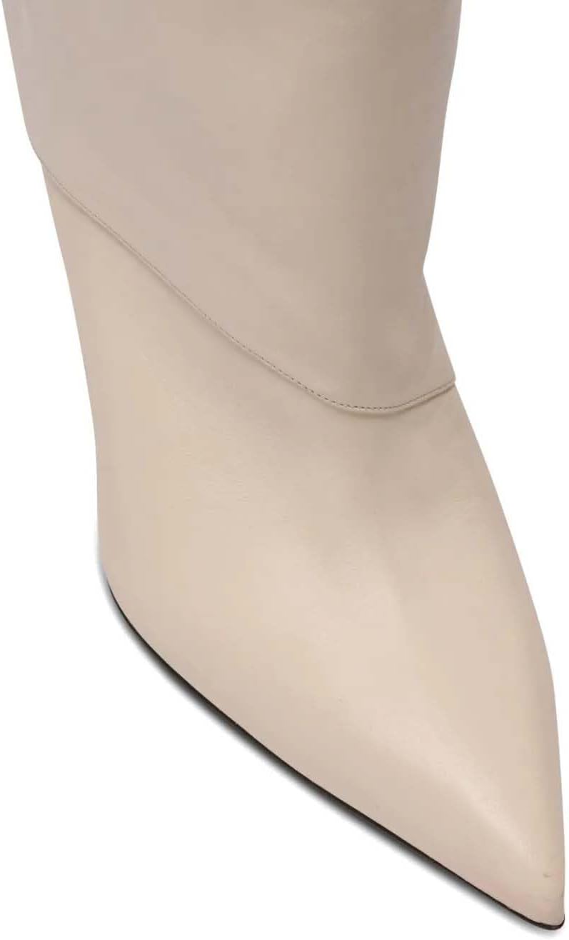 Women's Leather Knee High Boots V-Cut Pointed Toe Stiletto High Heel Riding Boots Stylish Motorcycle Biker Booties with Twist Detail For Party Wedding Shows - Image 4