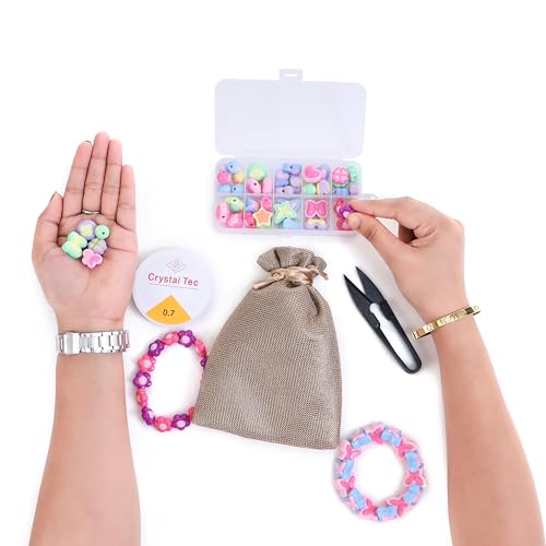 Image of Ambitieux DIY Bracelet Making Kit for Girls - 12 Types Colorful Beads with Charms, Elastic Thread, Earrings, Clasps & Rings - Jewellery Craft Kit for Kids, Birthday Return Gift, Rakhi Special Set for 2 3 4 5 6 7 8 9 10 years (BIG beads)