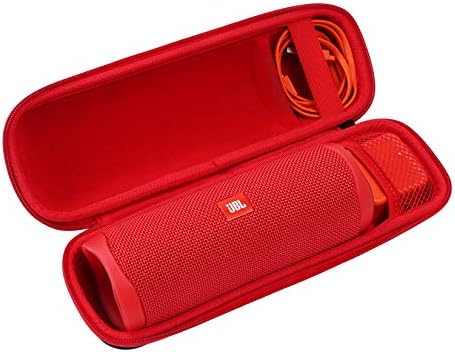 Hard Travel case for JBL Flip 6 Flip 5 Portable Bluetooth Speaker (Black outsideRed inside) (Red)